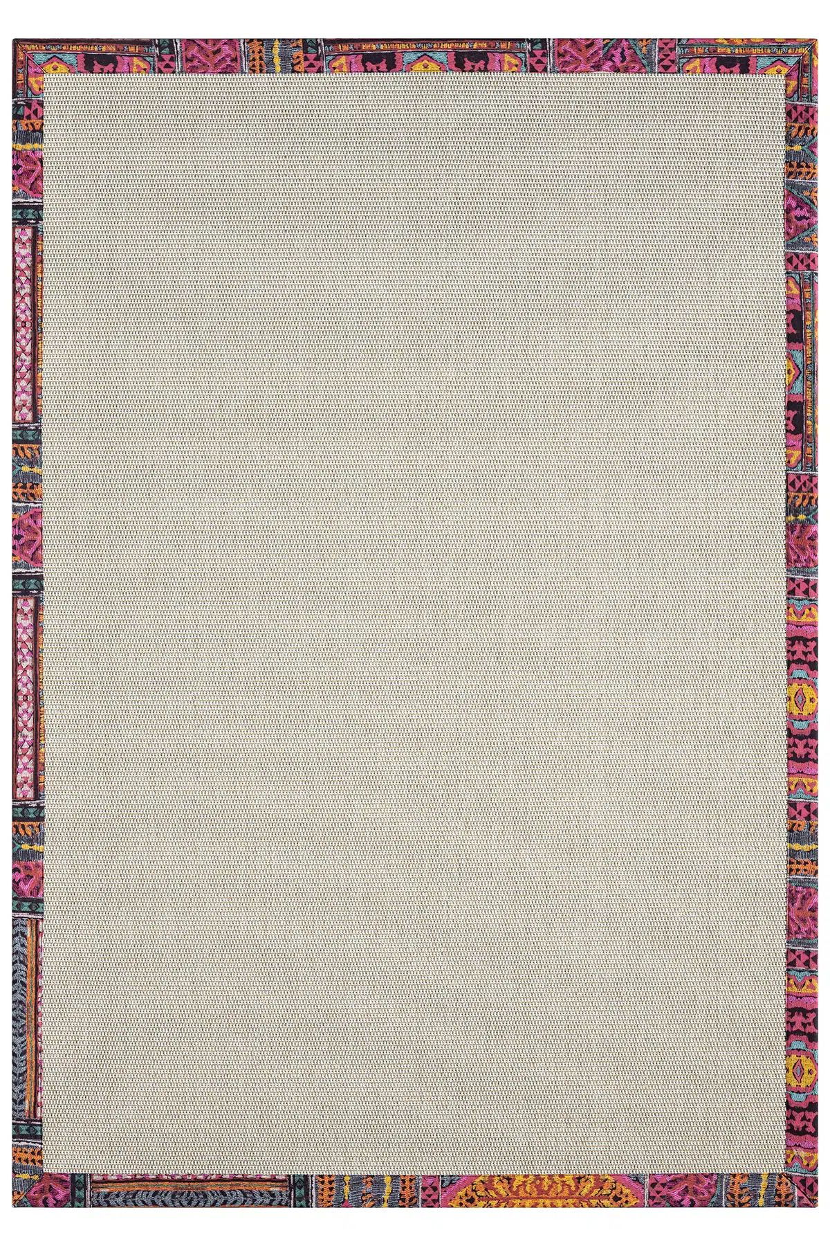 Bombay Krem Halı Multi Bordürlü Kolay Temizlenen Hasır Dokulu Sisal Halı 664